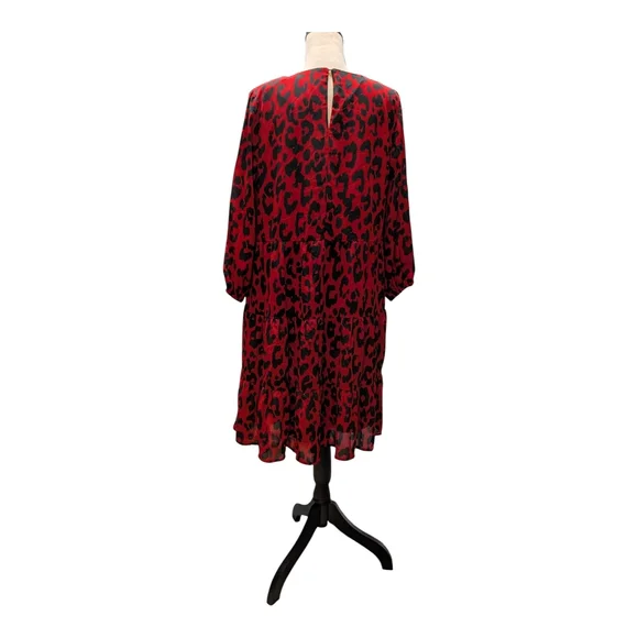 NWT New York & Company Red and Black Long Sleeve Dress - Picture 3 of 9